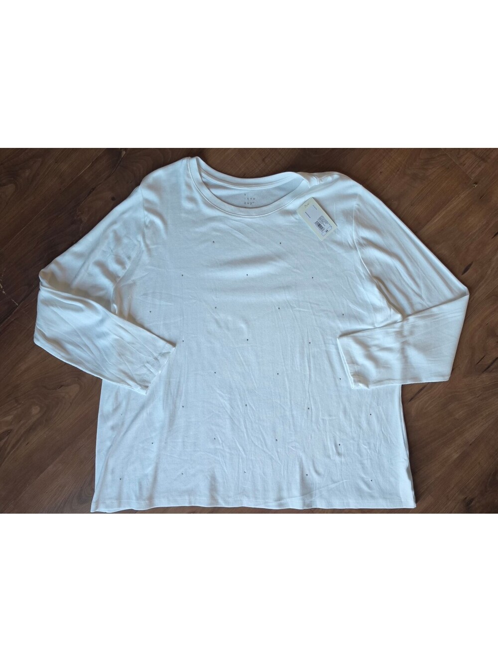 A New Day Plus Size 4X White Long Sleeve Rhinestone Studded Ribbed Top NWT, 242